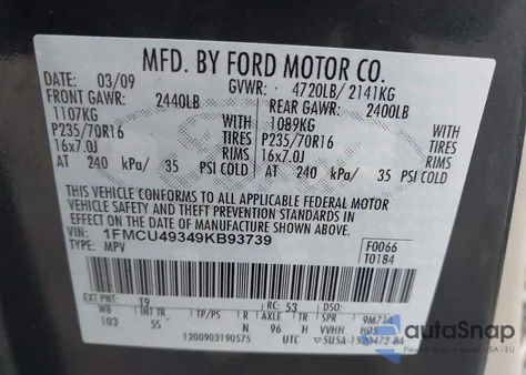 2009 Ford Escape Hybrid Limited from USA, damaged, VIN 1FMCU49349KB93739
